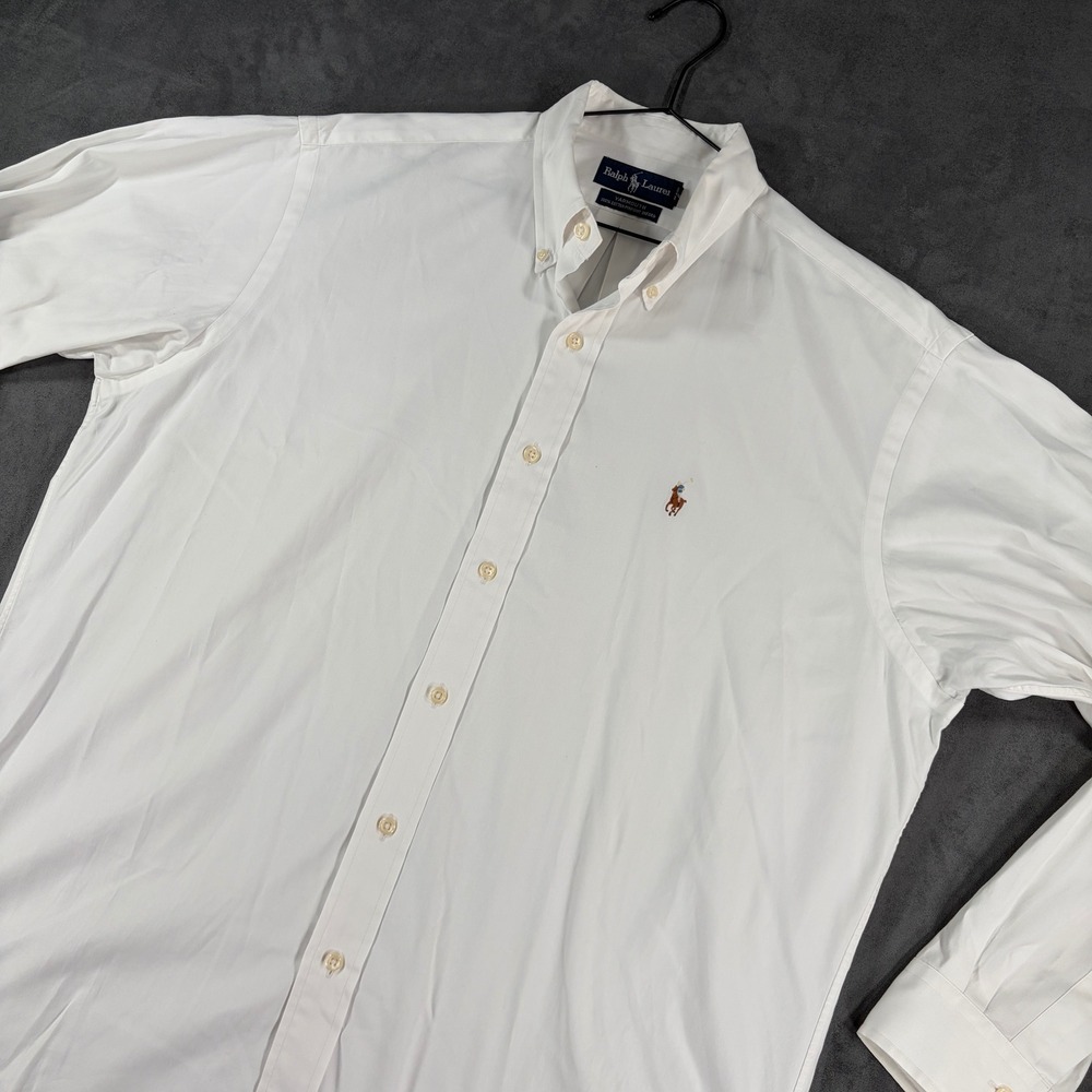 Ralph Lauren Yarmouth White Pinpoint Oxford Shirt Mens 16-35 Button Down Pony
